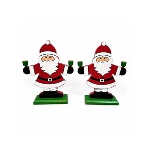 2 Vintage Omnibus Santa Figurines Christmas Tabletop Centerpiece CandleHolder 9"